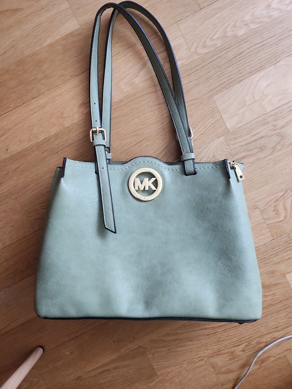 Michael Kors Mint Green Leather Shoulder Bag with Gold MK Logo